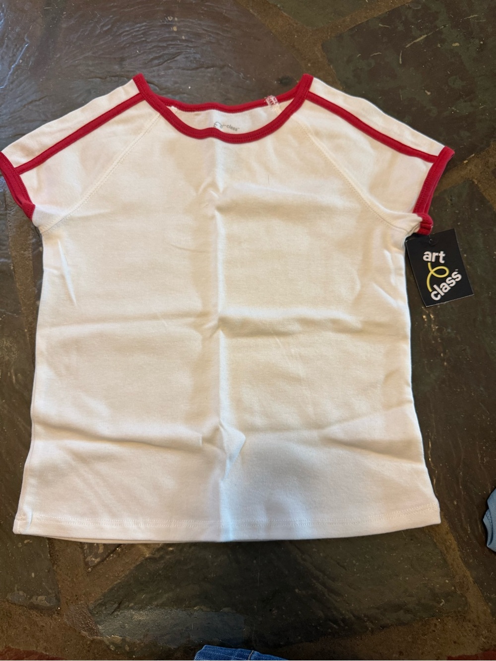 art class White Tee with Red Trim Short Sleeve